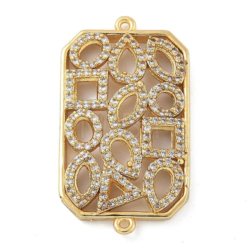 Rack Plating Brass Micro Pave Clear Cubic Zirconia Rectangle Connector Charms KK-A234-035G-02-1