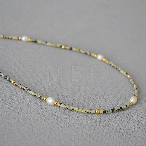 Vintage Cow Patterned Stone Pearl Necklace - Unique ST1060745-1