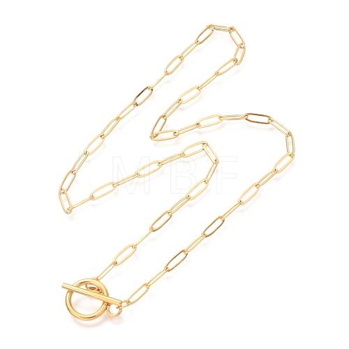 Unisex Vacuum Plating 304 Stainless Steel Paperclip Chain Necklaces X-NJEW-H215-04G-1