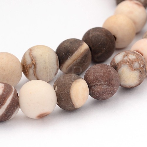 Frosted Round Natural Zebra Jasper Beads G-J338-01-6mm-1