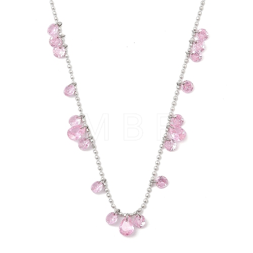 304 Stainless Steel Cubic Zirconia Teardrop & Flat Round Bib Ball Chain Necklaces for Women NJEW-F328-11P-08-1