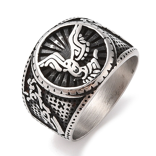 Viking 304 Stainless Steel Odin Raven Finger Rings RJEW-U005-11AS-1