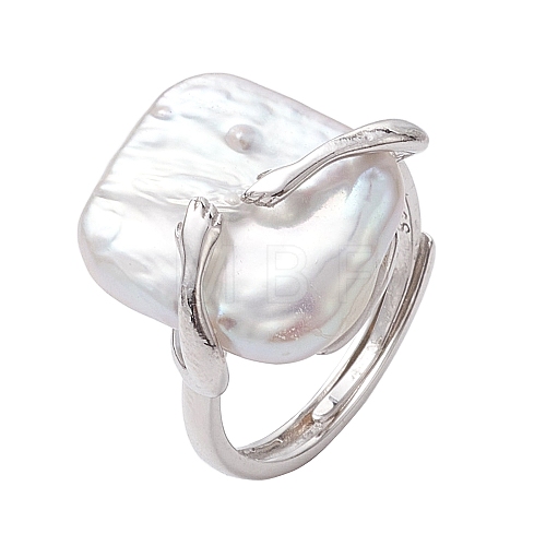 Square Natural Pearl Adjustable Rings RJEW-P113-10P-1