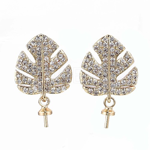 Brass Micro Pave Clear Cubic Zirconia Stud Earring Findings X-KK-Q764-033-1