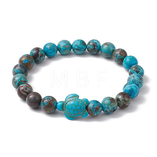 Summer Beach Turtle Dyed Synthetic Turquoise & Round Ocean Jasper Beaded Stretch Bracelets for Women BJEW-JB10937-01-1