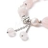 Natural Rose Quartz Charm Bracelets for Women BJEW-JB09926-02-4