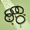 Natural Lava Rock & Gemstone Stretch Bracelet with Alloy Fairy Charms BJEW-JB08730-2