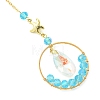 Ocean Theme Glass Round Beads & Teardrop Suncatcher with Brass Charm HJEW-JM04939-3