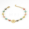 Colorful 304 Stainless Steel & Evil Eye Enamel Flat Round Link Bracelets FS-WGB13F5-18-1
