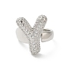 Letter Brass Micro Pave Clear Cubic Zirconia Open Cuff Ring for Women RJEW-N046-03Y-P-2