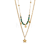 304 Stainless Steel & Glass Bead Double Layer Necklaces STAS-OY010-11G-1