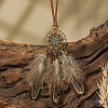 Ethnic Style Alloy & Wood Woven Web/Net with Feather Big Pendant Faux Suede Cord Necklaces for Women FS-WG285C1-03-1