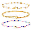 3Pcs 3 Styles Glass Seed Beads & Brass Beads Stretch Bracelets Set for Women VQ8944-6-1