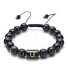 10MM Natural Black Onyx(Dyed & Heated) and Tiger Eye Alphabet Round Braided Bead Adjustable Bracelets for Women DM6424-21-1
