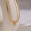 304 Stainless Steel Pave Cubic Zirconia Flat Round Pendant Double Layer Necklaces for Women VV1758-2-1
