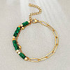 Bohemian Synthetic Malachite Heishi Beads Bracelets with 304 Stainless Steel Paperclip Chains WGD41F4-03-1