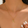 Brass Pave Clear Cubic Zirconia Moon and Star Pendant Necklaces for Women HB1903-3