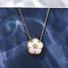 304 Stainless Steel Pave Natural Pink Shell Flower Pendant Necklaces for Women NJEW-U032-16G-01-2