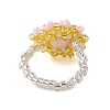 Flower Glass Seed Beaded Stretch Rings for Women RJEW-MZ00022-03-4