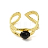 Ion Plating(IP) Round Natural Black Onyx Finger Rings RJEW-H233-01G-03-3