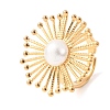 304 Stainless Steel Shell Beads Cuff Open Rings for Women RJEW-E301-01D-2