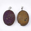 Electroplate Natural Druzy Geode Agate Pendants G-S344-60B-06-2