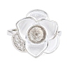 Flower Brass Micro Pave Cubic Zirconia & Enamel Cuff Ring Settings KK-CBAC351-06P-03-1