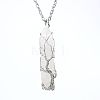 Natural Quartz Crystal Double Terminal Pointed Faceted Bullet Copper Wire Wrapped Tree of Life Pendant Alloy Chain Necklaces FS-WG07FDC-11-1