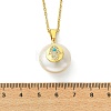 Natural Cultured Freshwater Pearl Coin with Hamsa Hand Pendant 304 Stainless Steel Cable Chain Necklaces for Women NJEW-JN06119-4