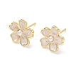 Flower Brass & ABS Plastic Pearl Stud Earrings EJEW-P336-07G-6