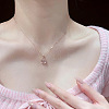 Flat Round Brass Pave Natural Rose Quartz Pendant Necklaces for Women WG46560-02-4