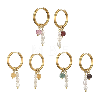 Natural Multicolor Tourmaline Hoop Dangle Earrings EJEW-JE07218-1