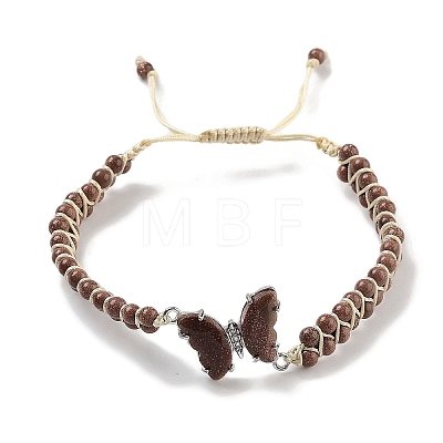 Synthetic Goldstone Braided Round Bead Bracelets BJEW-K251-06K-1