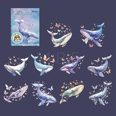 10Pcs Whale with Starshine Themed Shell Light PET Adhesive Waterproof Stickers Self-Adhesive Stickers PW-WG12E90-01-1