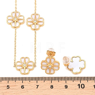 304 Stainless Steel with Resin Flower Link Chain Necklaces & Stud Earrings SJEW-Z005-02G-01-1