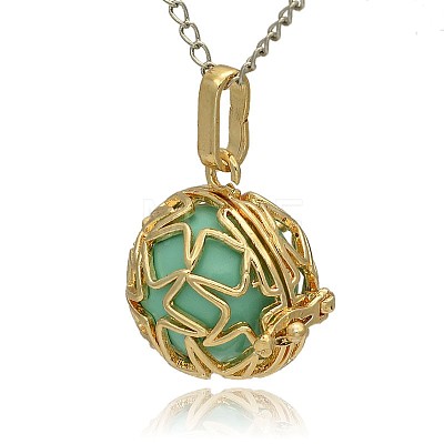 Golden Tone Brass Hollow Round Cage Pendants KK-J231-08G-1