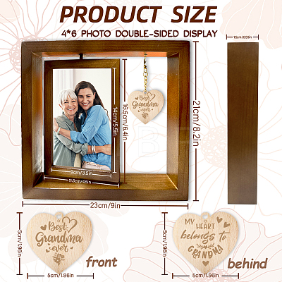 Double Sided Wooden Rotating Photo Frames with DIY Word Grandma Heart DJEW-WH0056-003-1