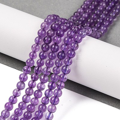 Natural Amethyst Round Bead Strands G-M212-4mm-01B-1