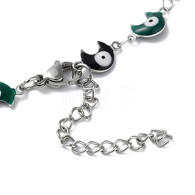 Moon with Evil Eye Enamel Link Chain Necklace NJEW-G117-02P-01-1