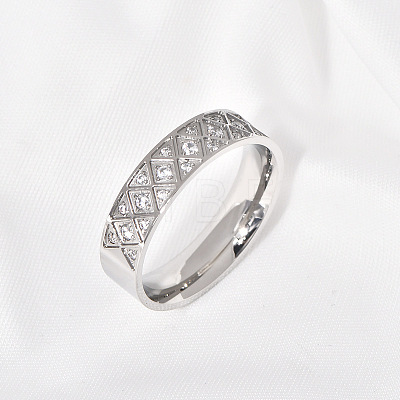 304 Stainless Steel with Clear Cubic Zirconia Finger Rings FS-WG2FC1C-13-1