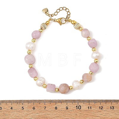 Natural Kunzite Nuggets and Potato Natural Cultured Freshwater Pearl Beaded Bracelets BJEW-JB14388-1