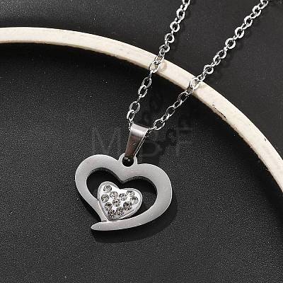 304 Stainless Steel Crystal Rhinestone Heart Pendant Cable Chain Necklaces for Women NJEW-Z056-01D-P-1