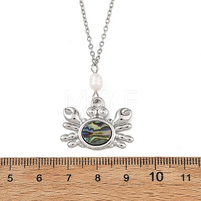 Alloy Natural Paua Shell Alloy Sea Animals Pendant 304 Stainless Steel Cable Chain Necklaces with Natural Pearl for Women NJEW-JN06524-1