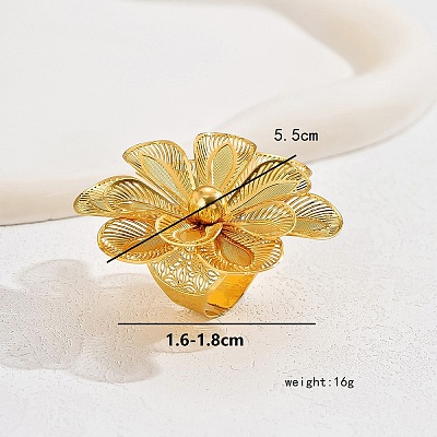 Elegant Hollow Flower Iron Cuff Rings for Bride Lady Daily Vacation Gift KR3281-1