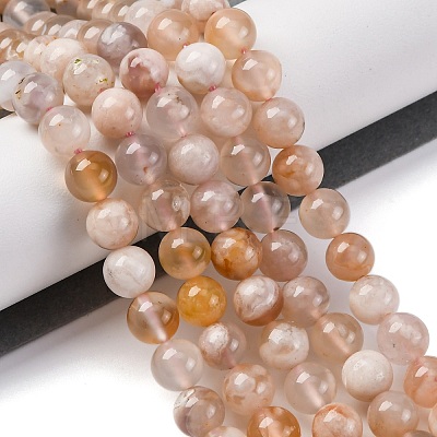 Natural Cherry Blossom Agate Beads Strands G-O166-02-8mm-01-1