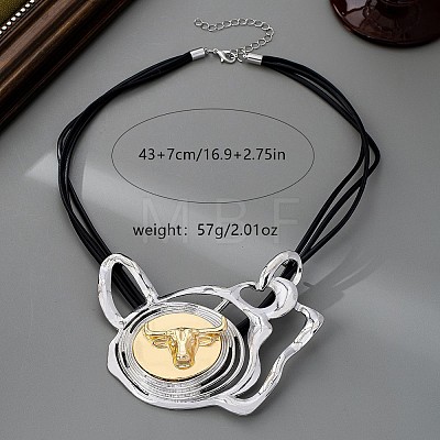 Alloy Cattle Head Pendant Imitation Leather Cord 3-Strand Necklaces for Women WG24E1E-01-1