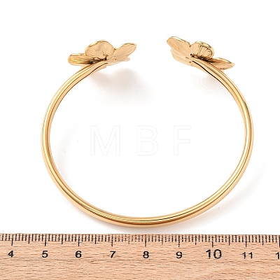 304 Stainless Steel Flower Cuff Bangles for Women BJEW-Z157-02G-01-1