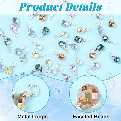 60Pcs 10 Style Glass Teardrop Pendants PALLOY-YW00137-1