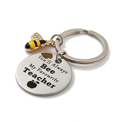 Teacher's Day Gift 201 Stainless Steel Flat Round with Word Keychains KEYC-FS0001-09-1