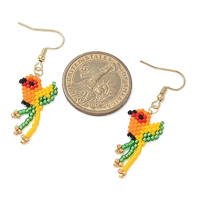 304 Stainless Steel MIYUKI Glass Seed Beads Bird Dangle Earrings EJEW-MZ00555-05-1